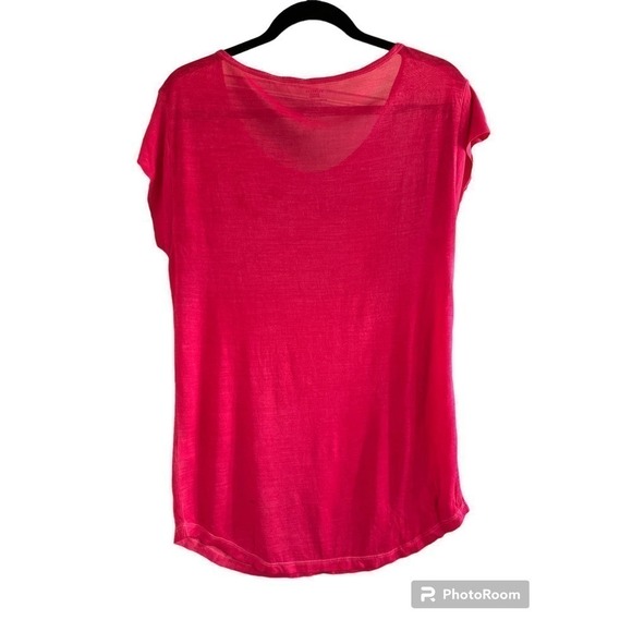 Women’s Majestic Filatures Pink 100% Silk Cap Sleeve Scoop Neck Hand Dyed Tee - Picture 2 of 10